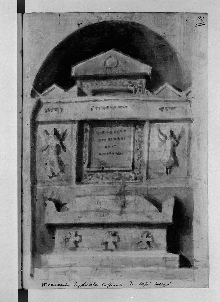 monumento sepolcrale cristiano de bassi tempi, monumento sepolcrale (disegno, elemento d'insieme) di Basoli Antonio (sec. XIX)