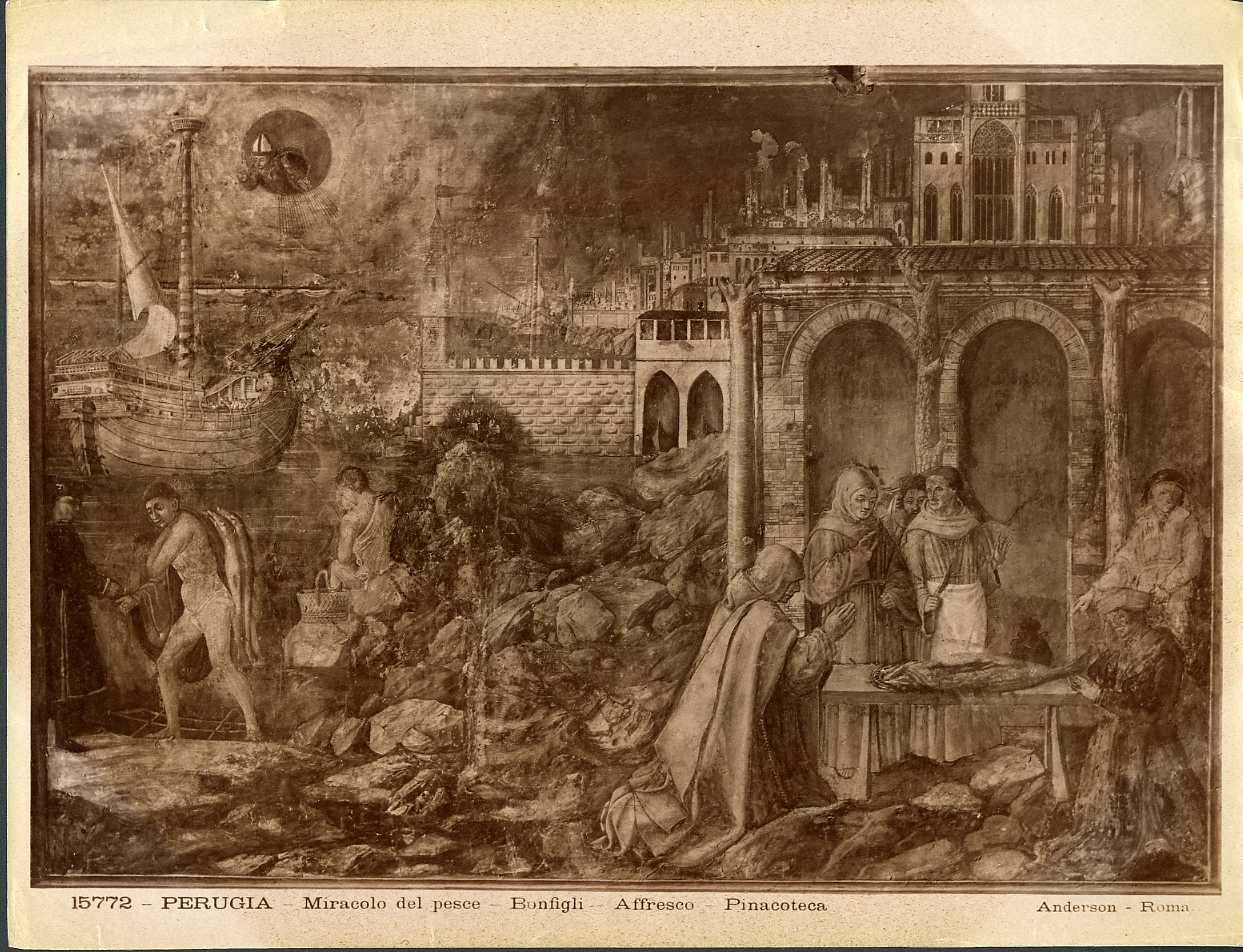 Miracolo del mercante - Affresco (positivo) di Bonfigli, Benedetto, Anderson, Domenico (ditta) (XIX/ XX)