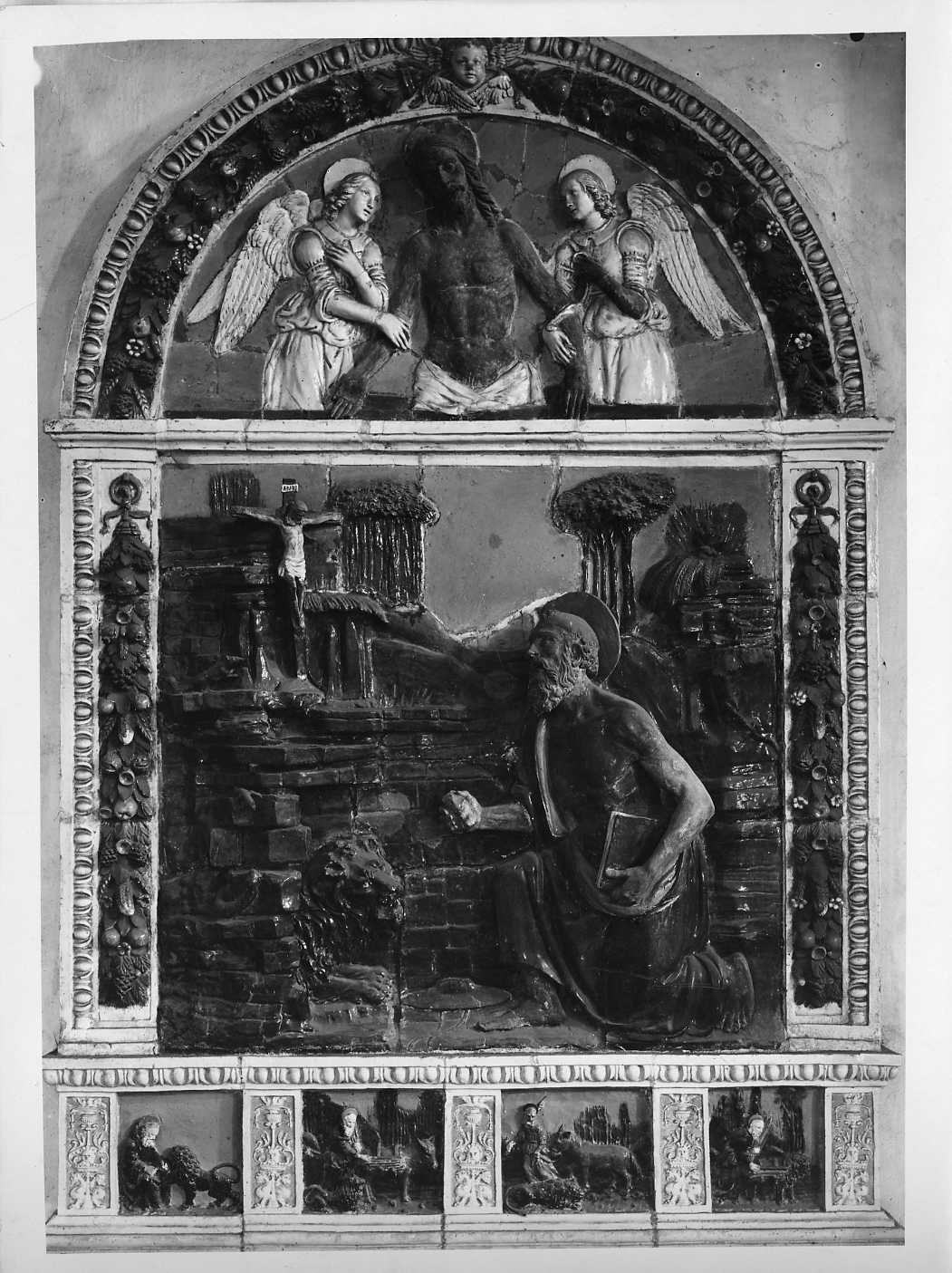 San Gerolamo penitente - Cristo in Pietà - Storie della vita di San Gerolamo - Rilievi - Sculture (positivo) di Buglioni, Benedetto, Anonimo (XX)