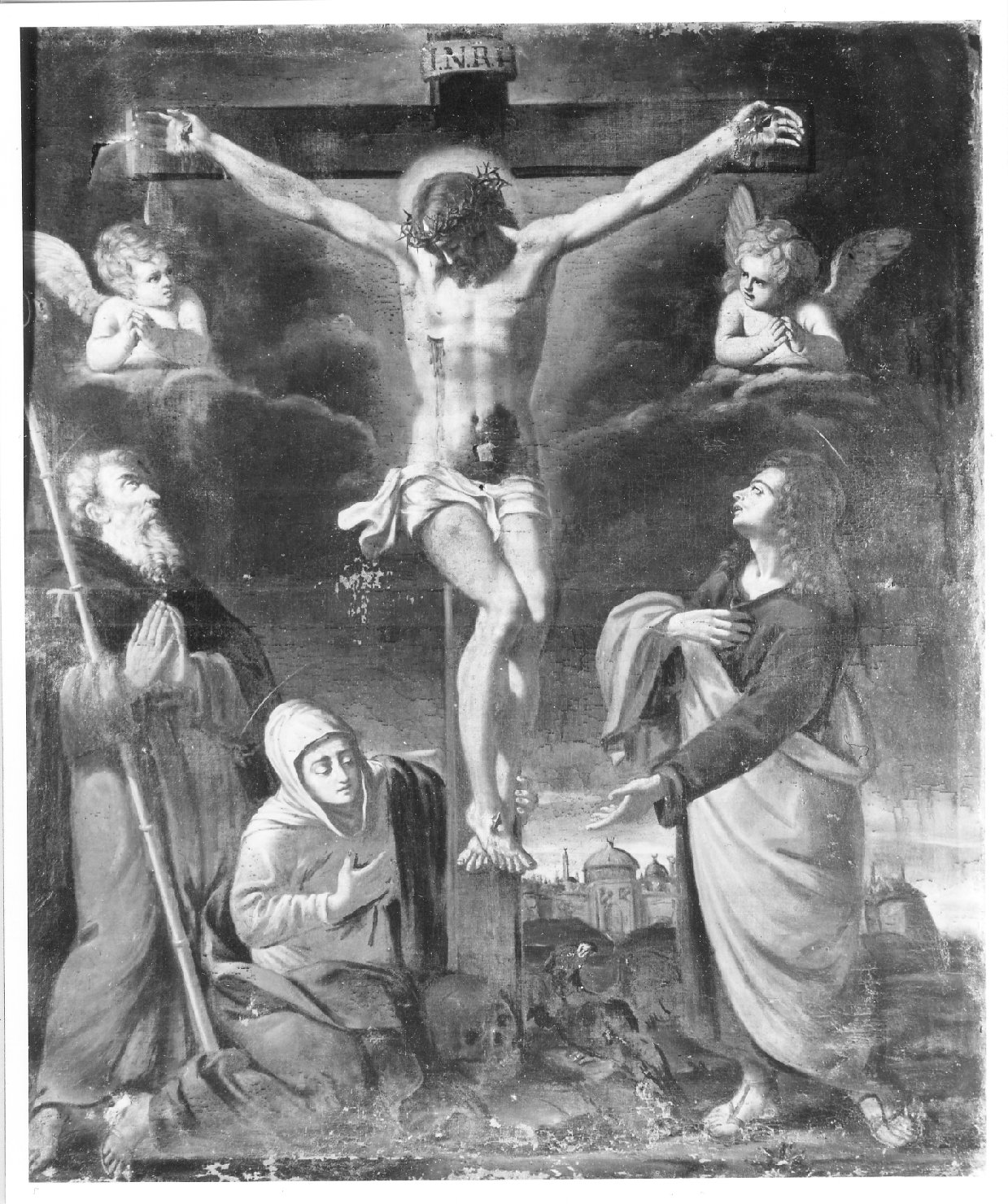 crocifissione di Cristo con la Madonna e santi (dipinto) - ambito emiliano (?) (fine/inizio secc. XVII/ XVIII)