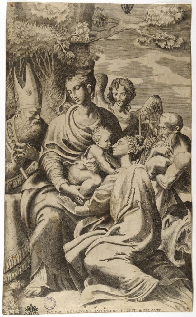 Madonna con Bambino con Santa Margherita, San Benedetto, San Girolamo e un angelo (stampa smarginata) di Parmigianino, Bonasone Giulio (sec. XVI)