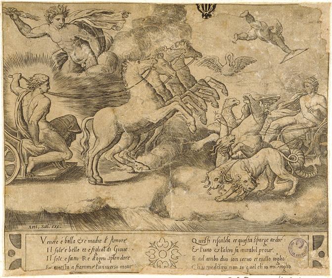 carri di Apollo e di Venere (stampa smarginata) di Sanzio Raffaello, Maestro del Dado (sec. XVI)