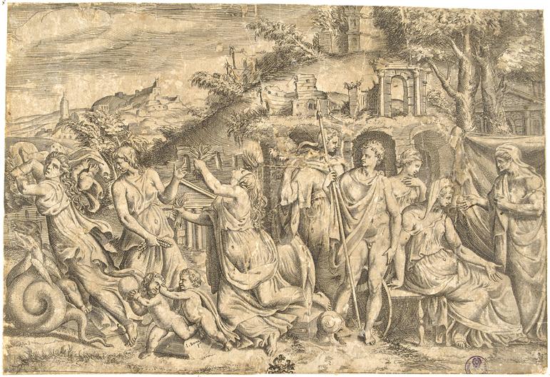 Giasone e Medea (stampa smarginata) di Bonasone Giulio (sec. XVI)