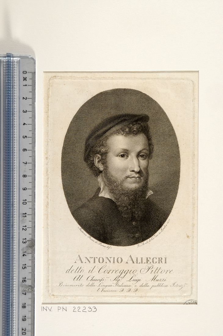 ritratto di tonio Allegri detto il Correggio (stampa) di Asioli Giuseppe, Pasini Antonio (sec. XIX)