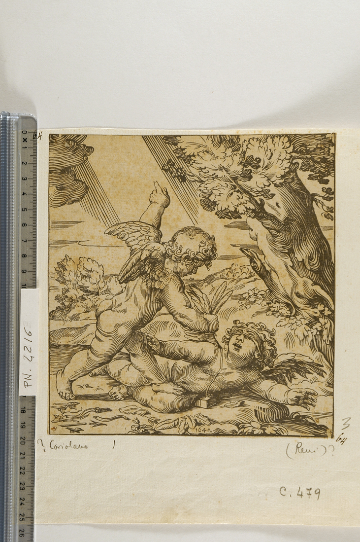 due amorini in lotta (stampa smarginata) di Coriolano Bartolomeo (?) (sec. XVII)
