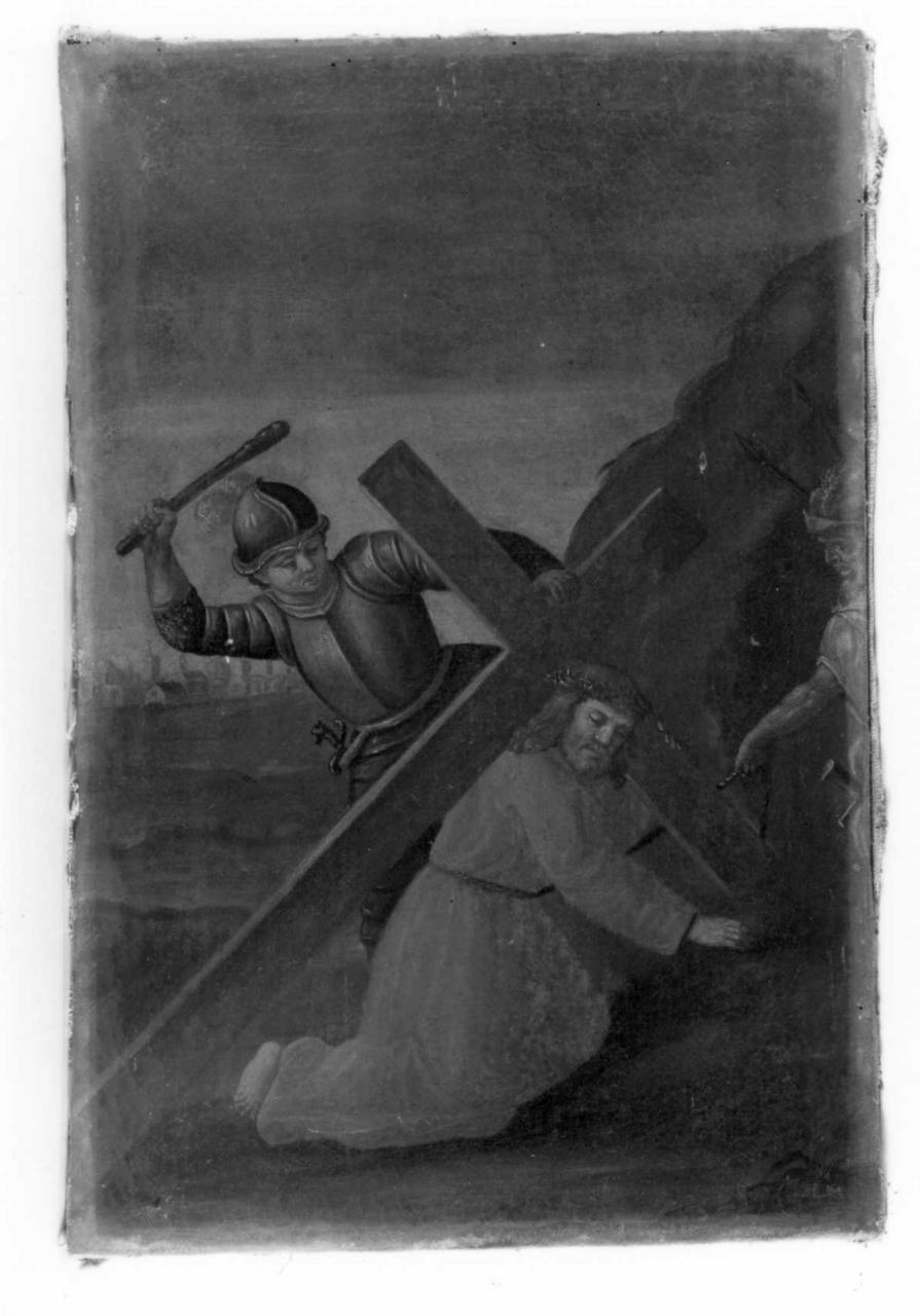 stazione IX: Gesù cade sotto la croce la terza volta (dipinto) - ambito emiliano (secondo quarto sec. XVIII)