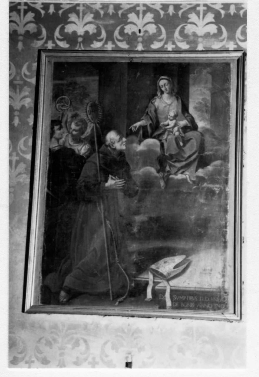 San Bernardino da Siena in adorazione della Madonna con Gesù Bambino (dipinto) di Parmeggiani Girolamo (sec. XVIII)