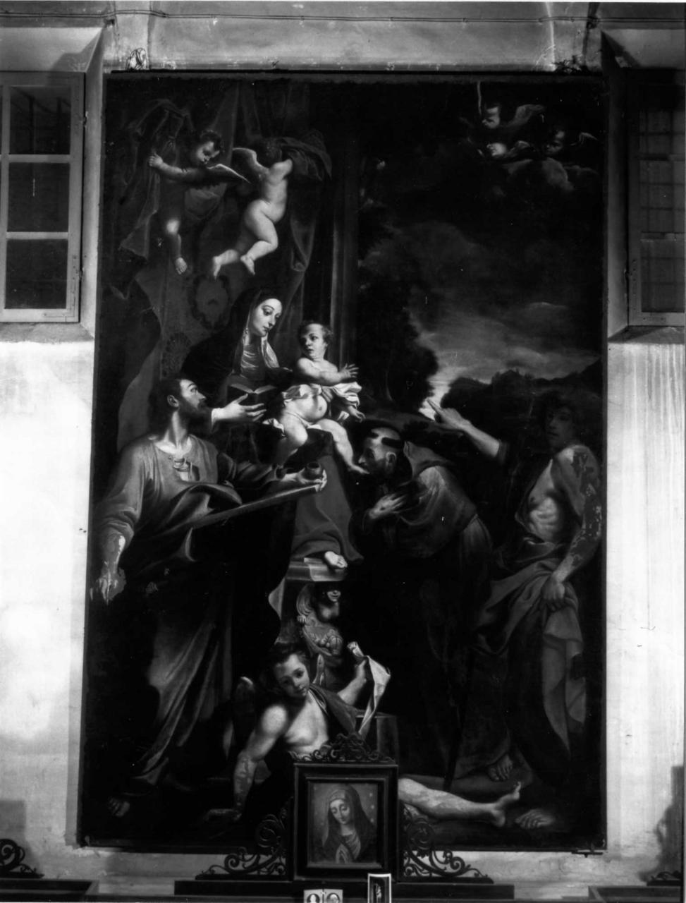 Madonna in trono con Bambino e San Matteo, San Francesco d'Assisi, San Giovanni Battista e Angeli (dipinto) di Boulanger Jean (metà sec. XVII)