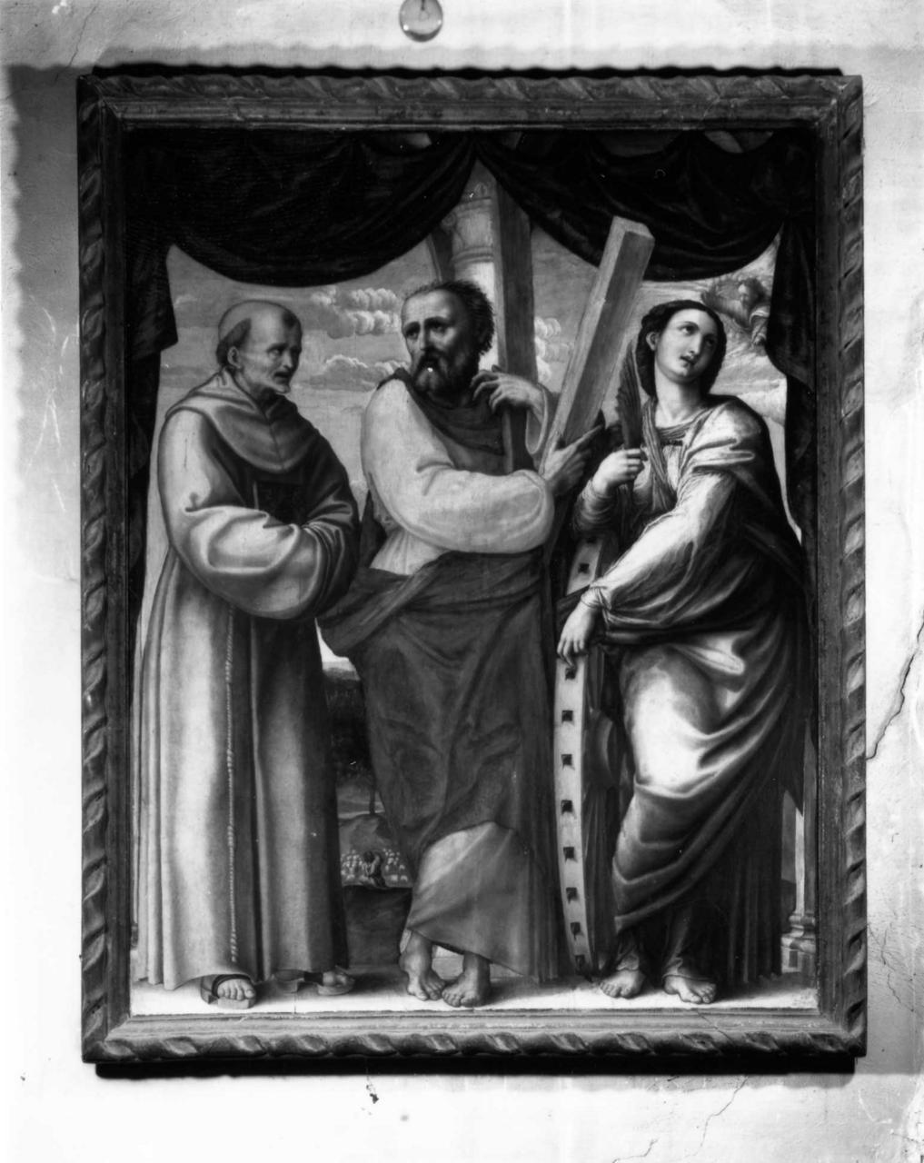 Sant'Andrea con San Bernardino da Siena e Santa Caterina d'Alessandria (dipinto) di Patarazzi Nicolò (secondo quarto sec. XVI)