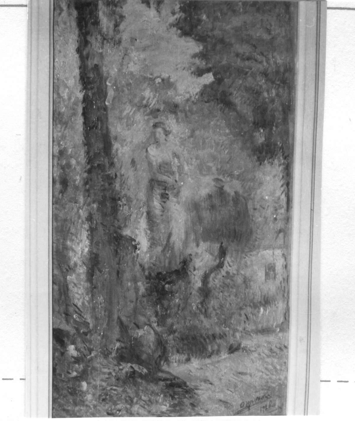 statua di Flora nel giardino pubblico di Carpi (dipinto) di Messori Orfeo (sec. XIX)