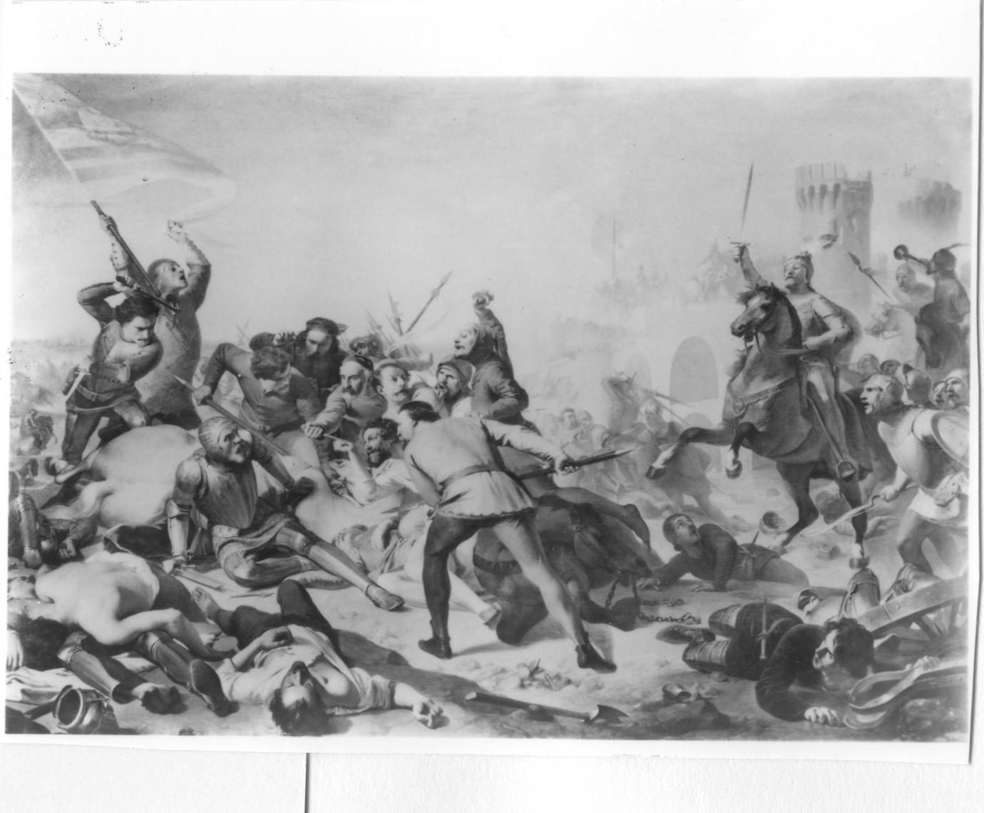 sconfitta di Ezzelino da Romano a Cassano d'Adda (dipinto) di Malatesta Adeodato (metà sec. XIX)