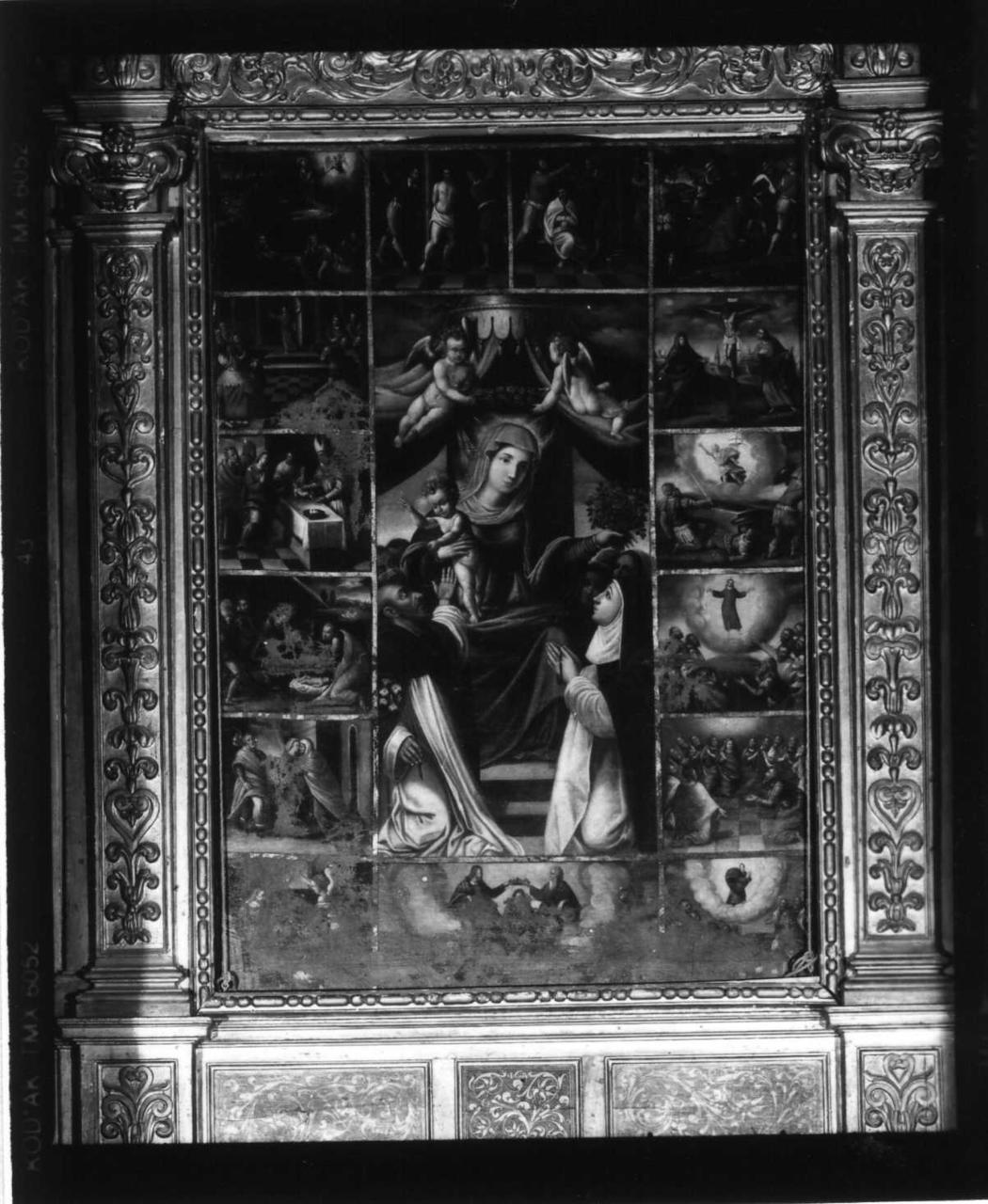 Madonna del Rosario con Santi domenicani e misteri del rosario (dipinto) di Magnanini Ascanio (bottega) (secc. XVI/ XVII)