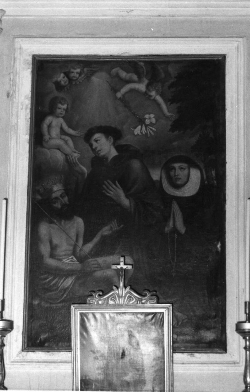 Sant'Antonio da Padova in adorazione del Bambino (dipinto) - ambito emiliano (sec. XVII)