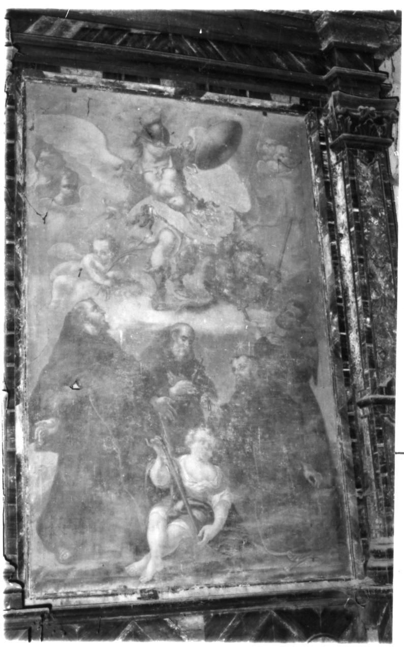 angelo guerriero e quattro frati (dipinto) - ambito reggiano (prima metà sec. XVIII)
