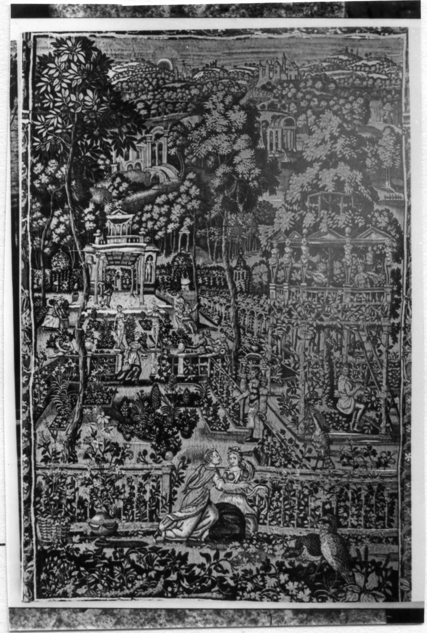 giardino e scena mitologica (arazzo) - manifattura fiamminga (seconda metà sec. XVI)
