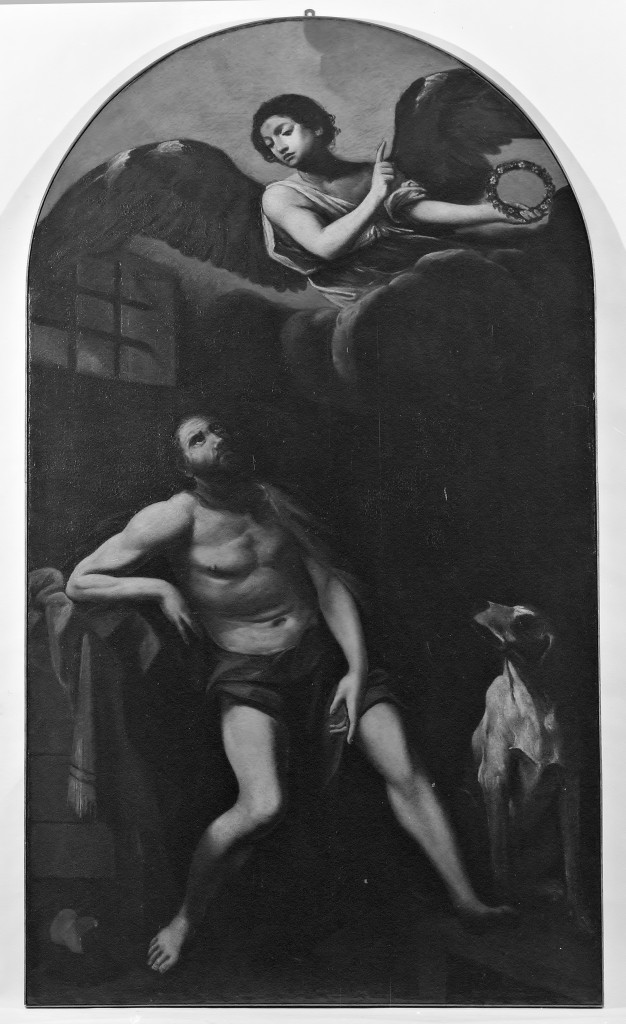 San Rocco in carcere confortato da un angelo (dipinto) - ambito emiliano (prima metà sec. XVIII)