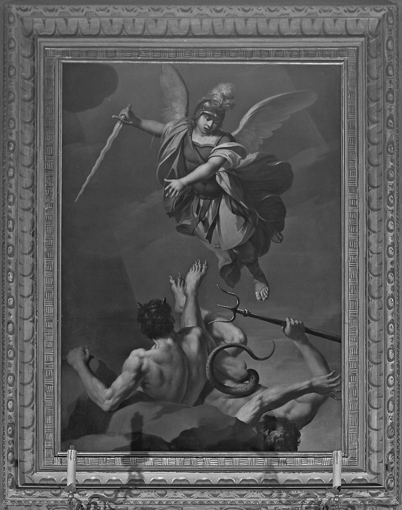 San Michele Arcangelo scaccia gli angeli ribelli dal paradiso (dipinto) - ambito emiliano (seconda metà sec. XVIII)