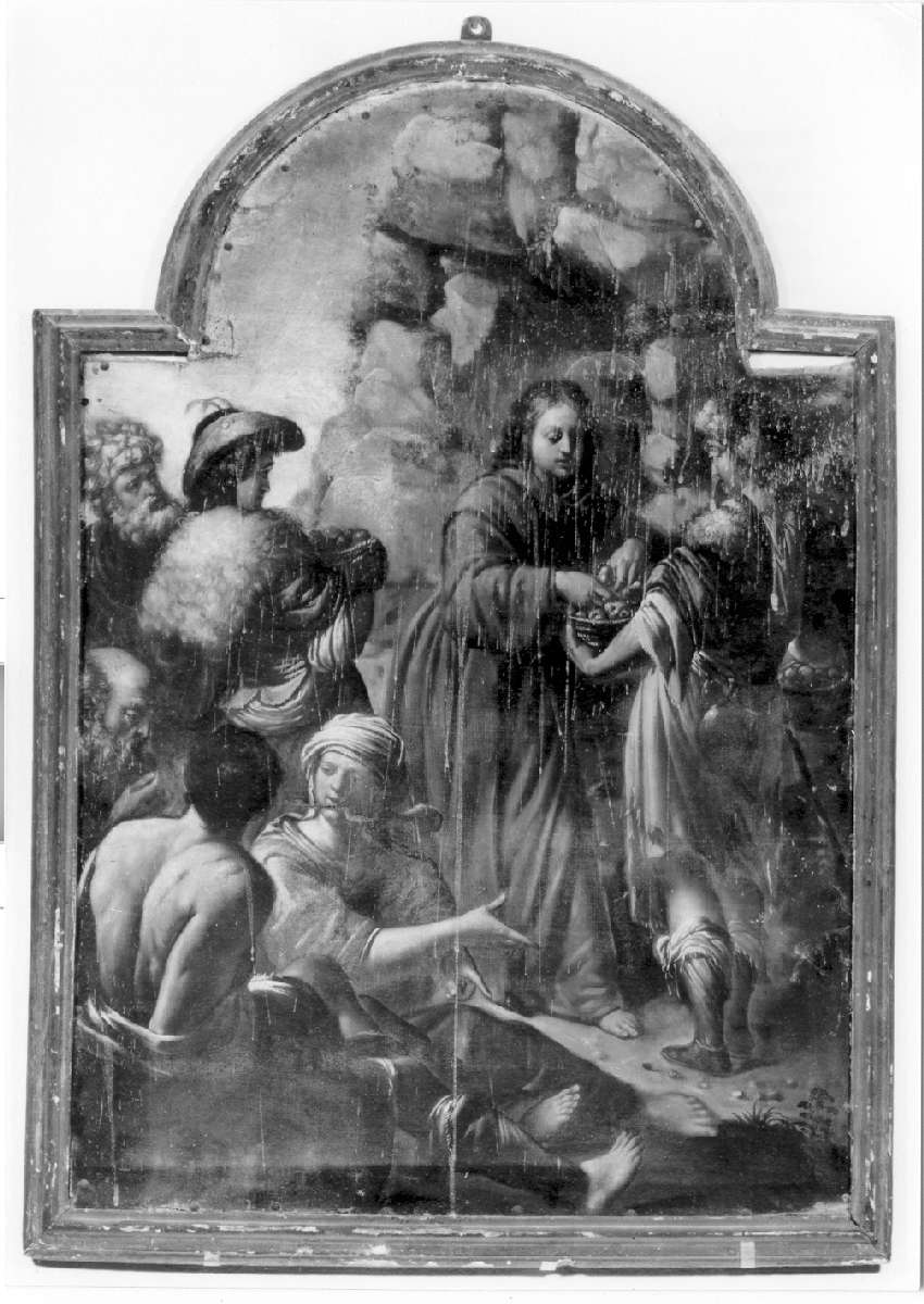 San Benedetto riceve i doni dai villani a Subiaco (dipinto) di Massarini Girolamo (attribuito) - manifattura emiliana (sec. XVII)