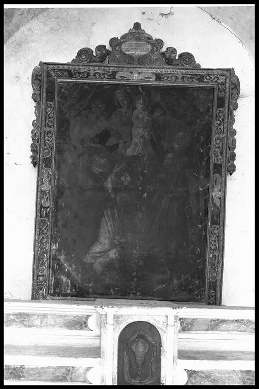 Madonna del Rosario con San Domenico, Sant'Antonio Abate e santo non identificato (dipinto) - ambito emiliano (sec. XVII)