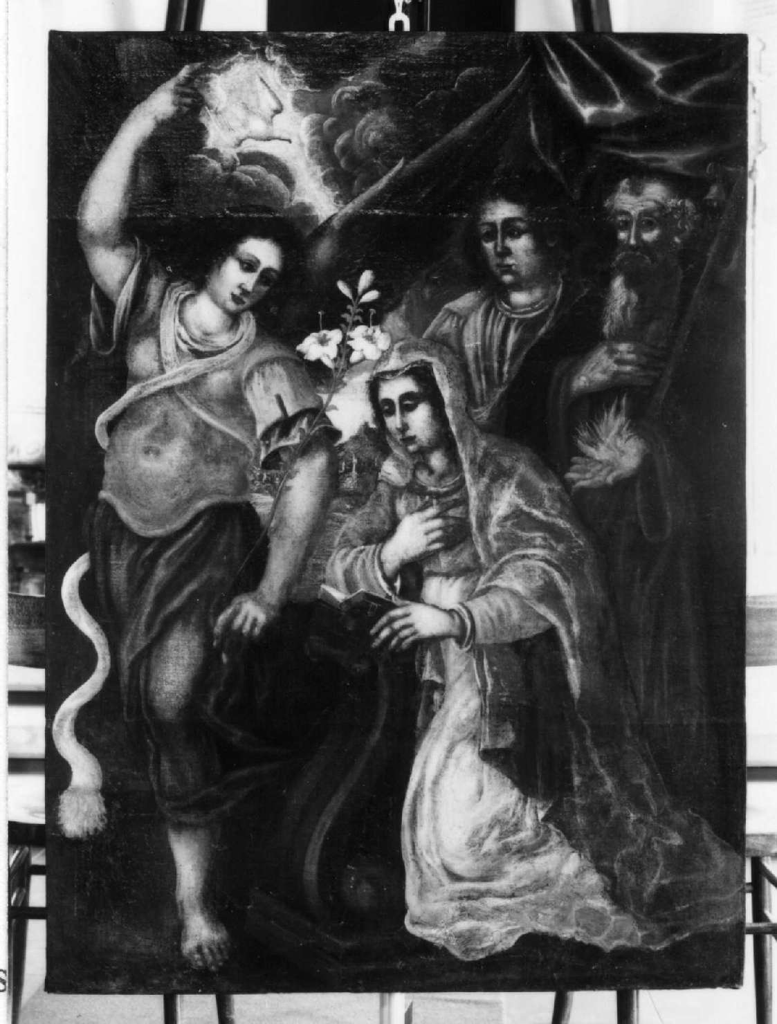 Madonna con San Giovanni Evangelista, Sant'Antonio Abate e un angelo (dipinto) - ambito reggiano (sec. XVII)