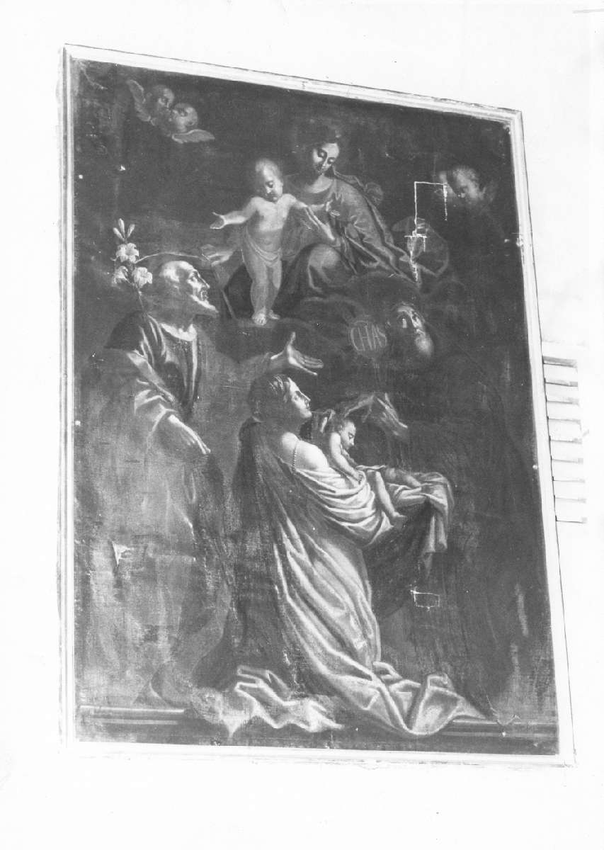 Madonna con Bambino con San Giuseppe e San Francesco di Paola (dipinto) di Quattrini Giuseppe (sec. XVIII)