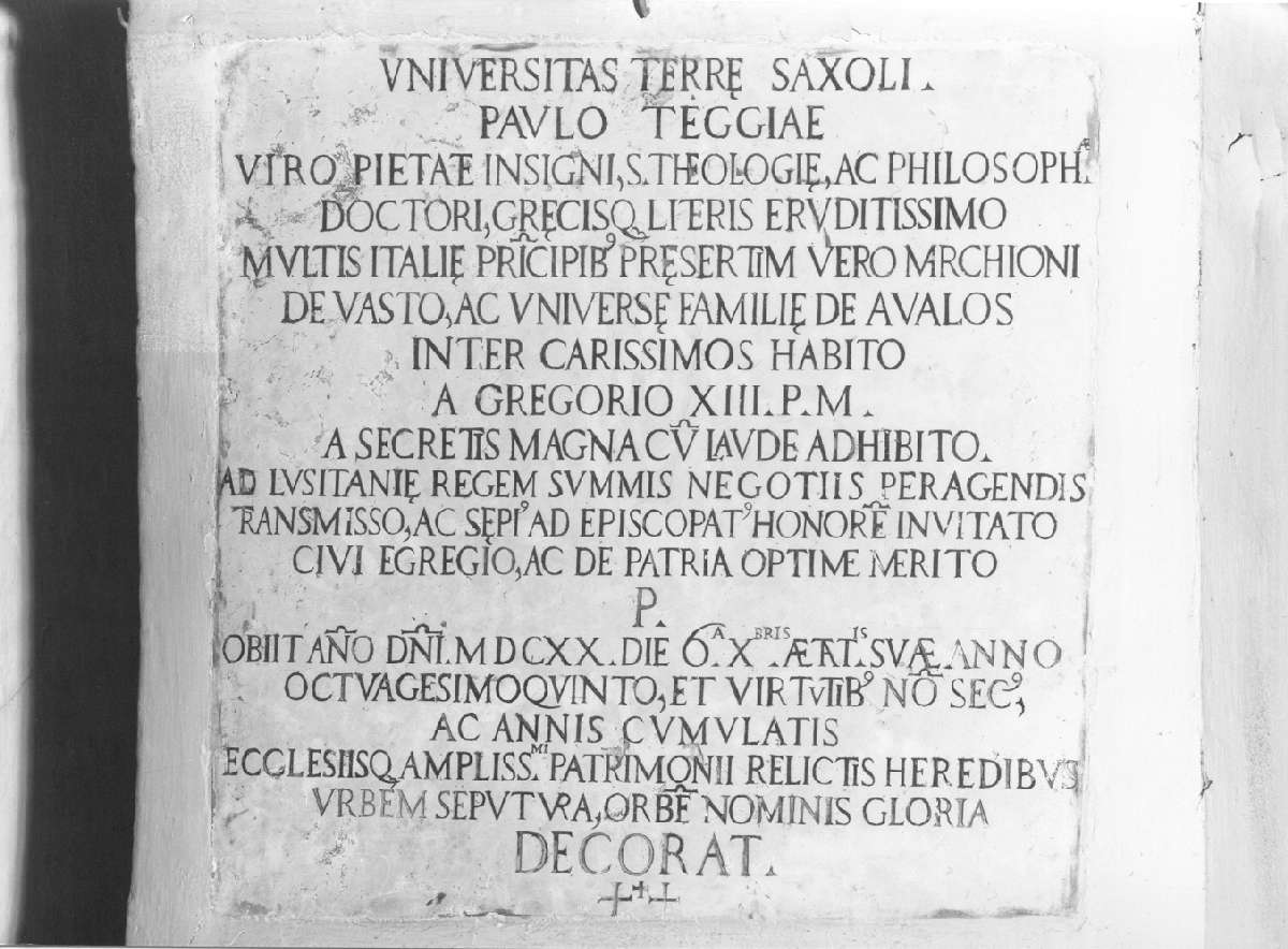 lapide commemorativa - manifattura sassolese (sec. XVII)