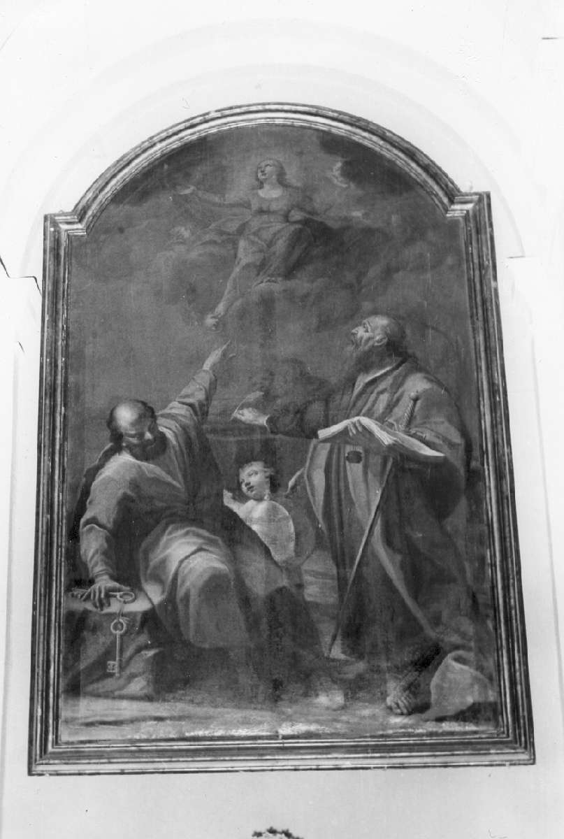 Madonna con Bambino in gloria con San Pietro e San Paolo (dipinto) - manifattura emiliana (prima metà sec. XVIII)