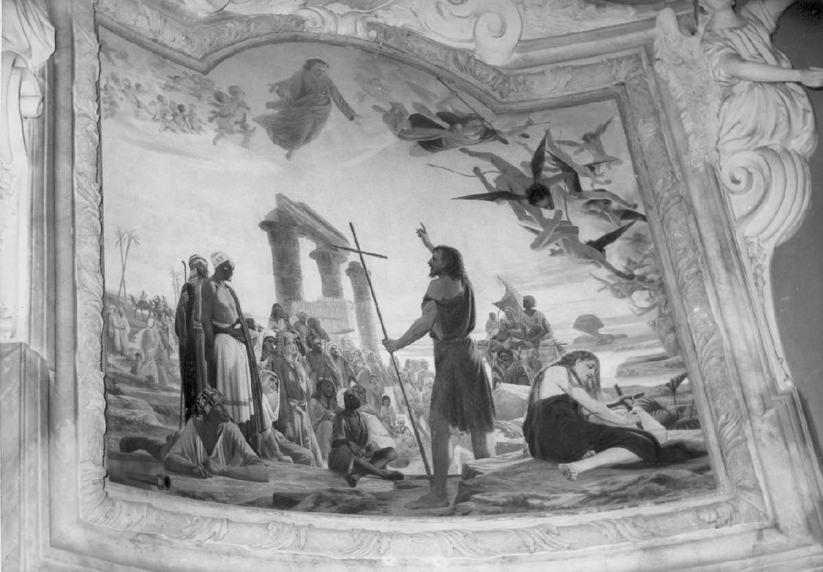 San Giovanni Battista predica nel deserto, Santa Maria Maddalena e San Michele arcangelo (dipinto) di Mundici Geminiano (sec. XIX)