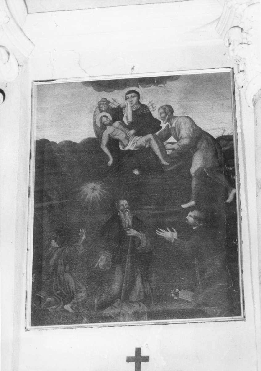 Madonna dei Sette Dolori con Cristo morto, San Francesco, Sant'Antonio da Padova e Sant'Antonio Abate (dipinto) - ambito reggiano (sec. XVII)