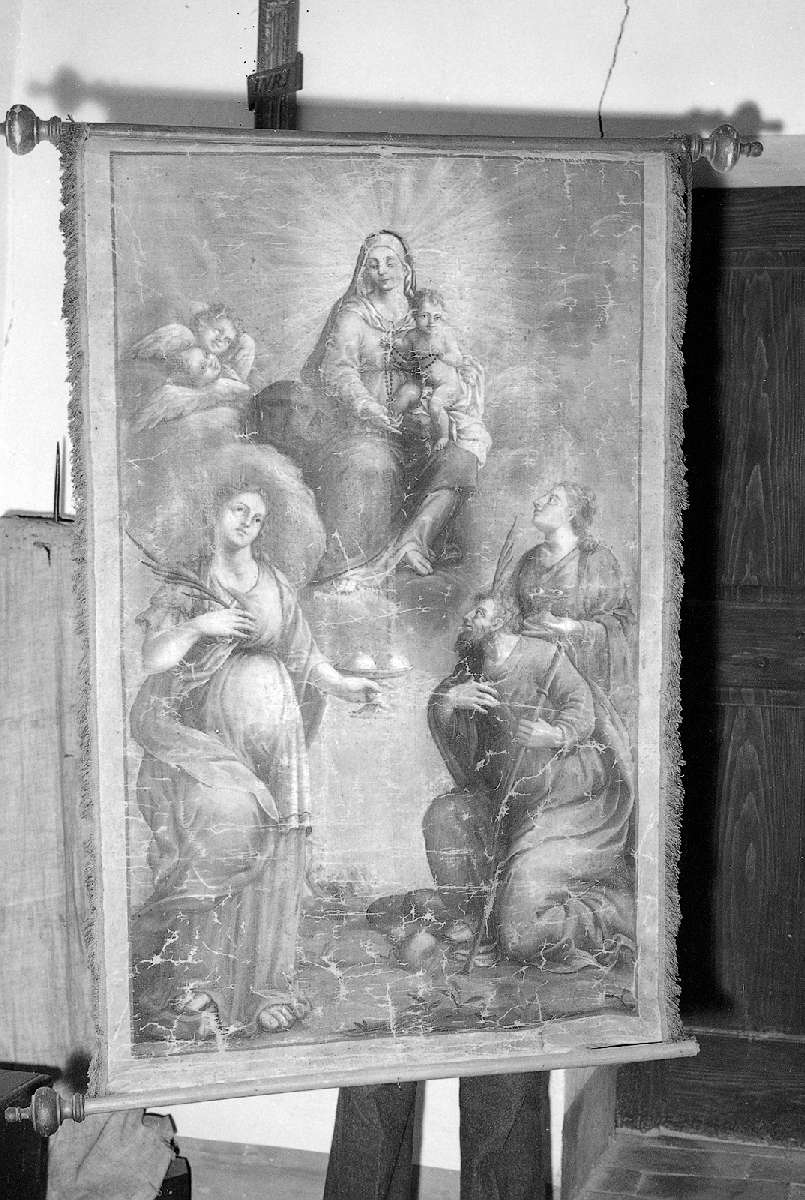 Madonna con Bambino in gloria Sant'Agata, Santa Lucia e San Giacomo Apostolo (stendardo processionale) - ambito reggiano (fine/inizio secc. XVIII/ XIX)