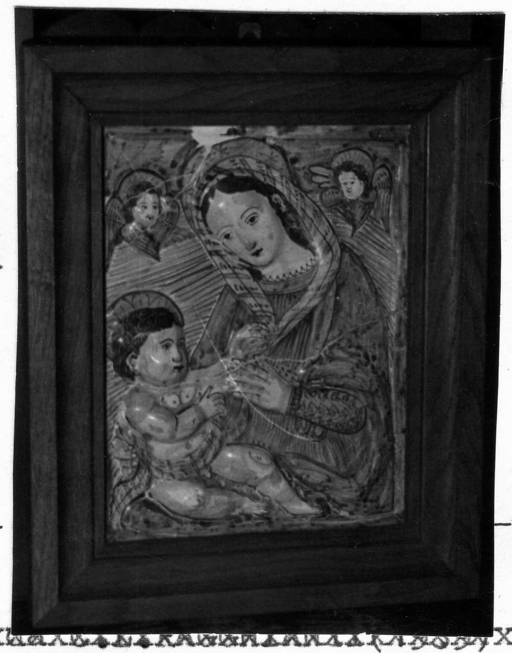 Madonna con Bambino e angeli (targa devozionale) - bottega derutese (inizio sec. XVII)