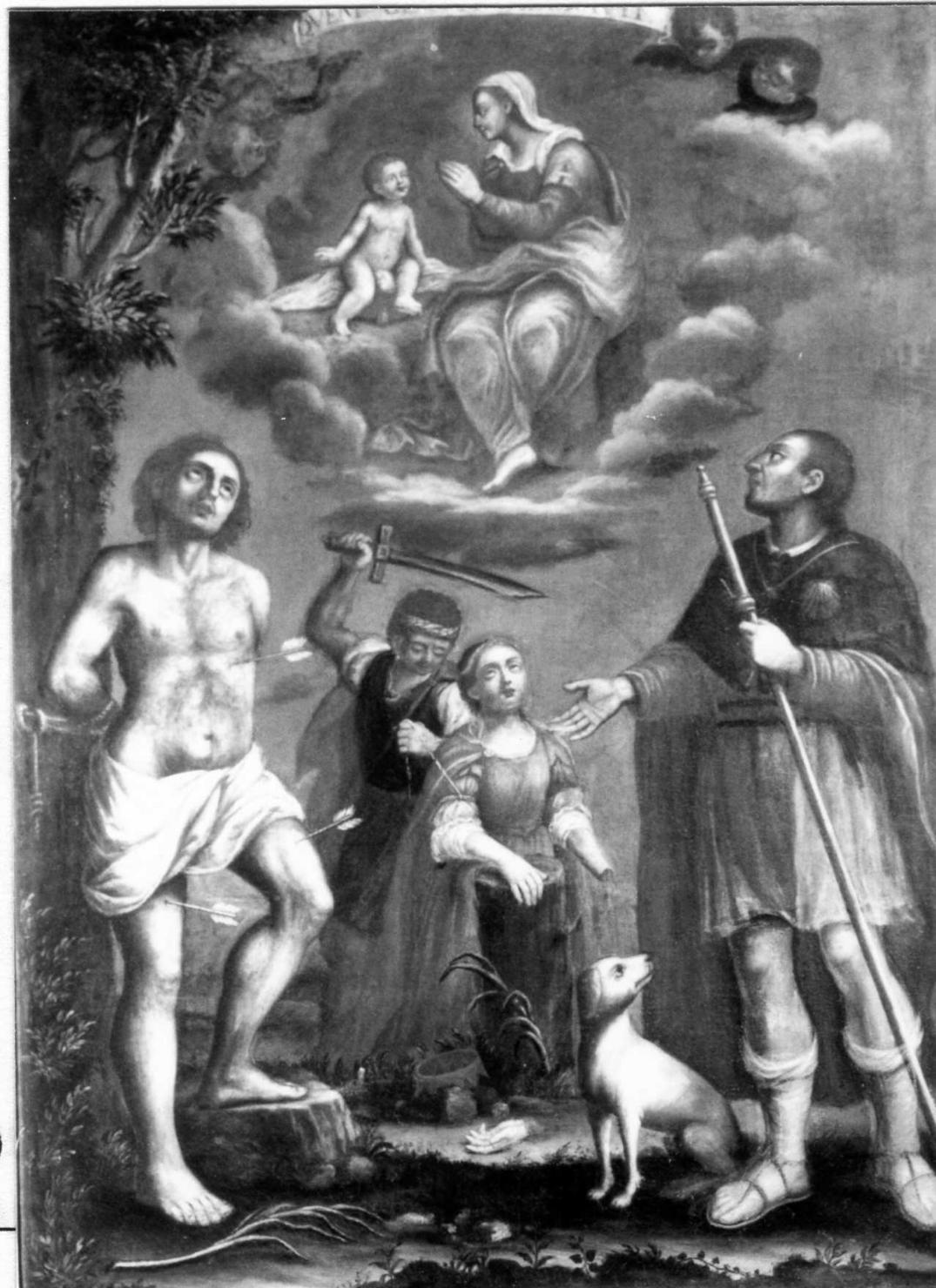 Madonna della Ghiara con San Sebastiano, Santa Erosia e San Rocco (dipinto) di Ferramonti Giovanni Battista (sec. XVIII)