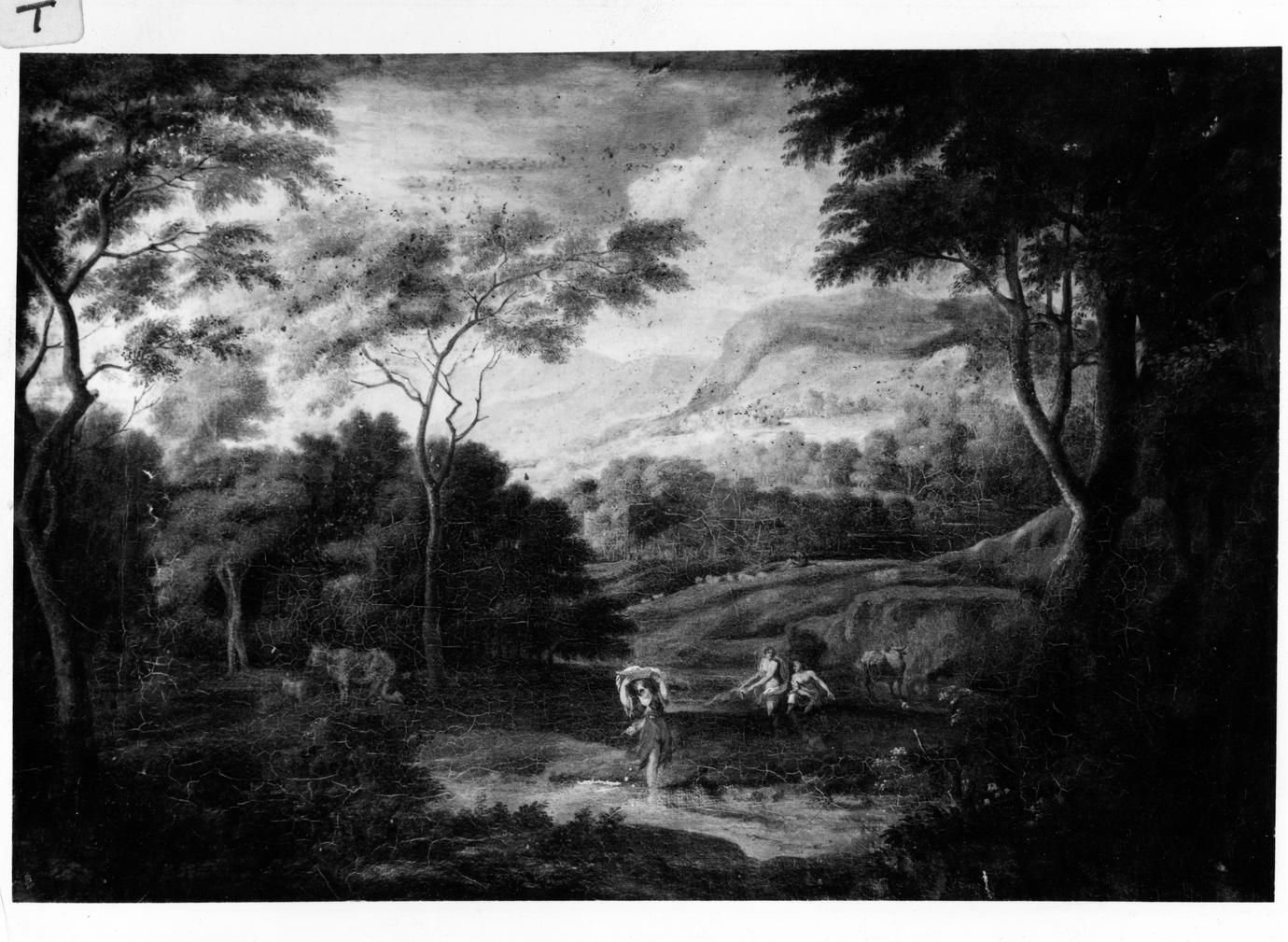 paesaggio con lavandaie (dipinto) - ambito olandese (primo quarto sec. XVIII)