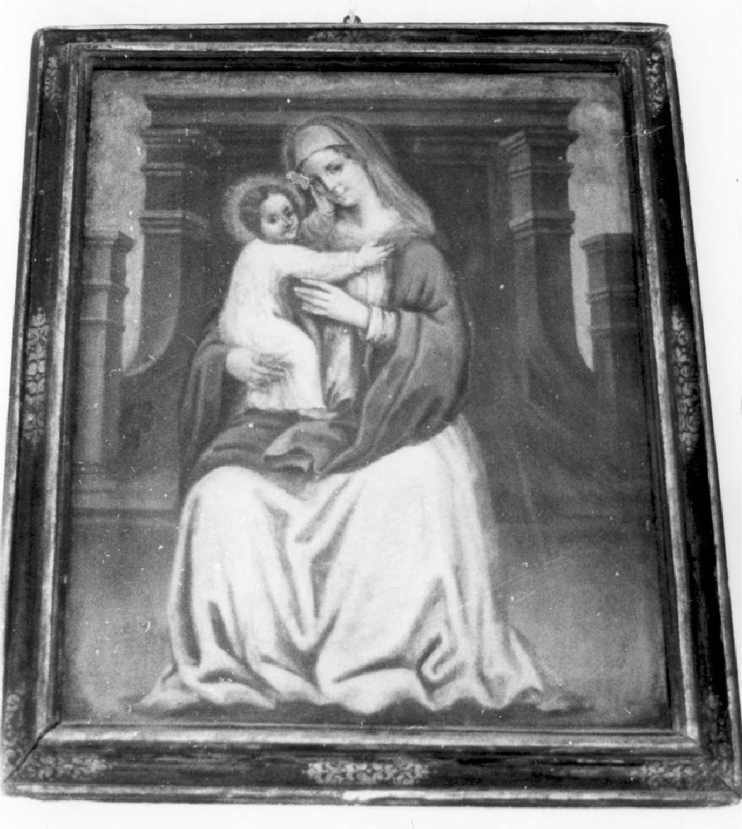 Madonna in trono con Gesù Bambino (dipinto) - manifattura emiliana (prima metà sec. XVII)