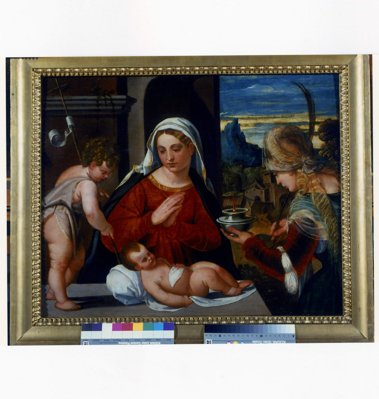 Madonna con Bambino, San Giovannino e Santa Vergine martire (dipinto) - ambito veneto (metà sec. XVI)