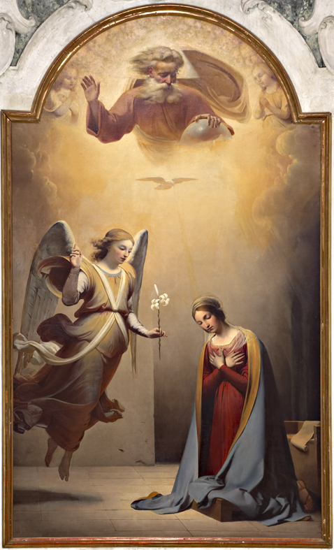 Annunciazione (dipinto, elemento d'insieme) di Chierici Alfonso (sec. XIX)