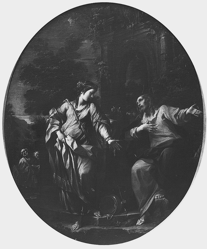 Gesù e la samaritana, Cristo e la samaritana al pozzo (dipinto, opera isolata) di Monti Francesco (sec. XVIII)