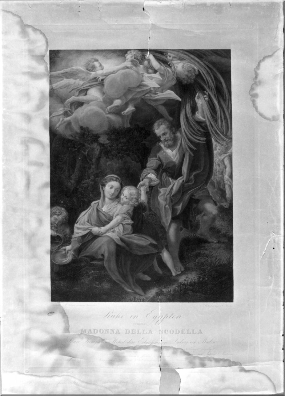 Madonna della scodella, riposo nella fuga in Egitto e miracolo della palma piegata (stampa) di Toschi Paolo (sec. XIX)
