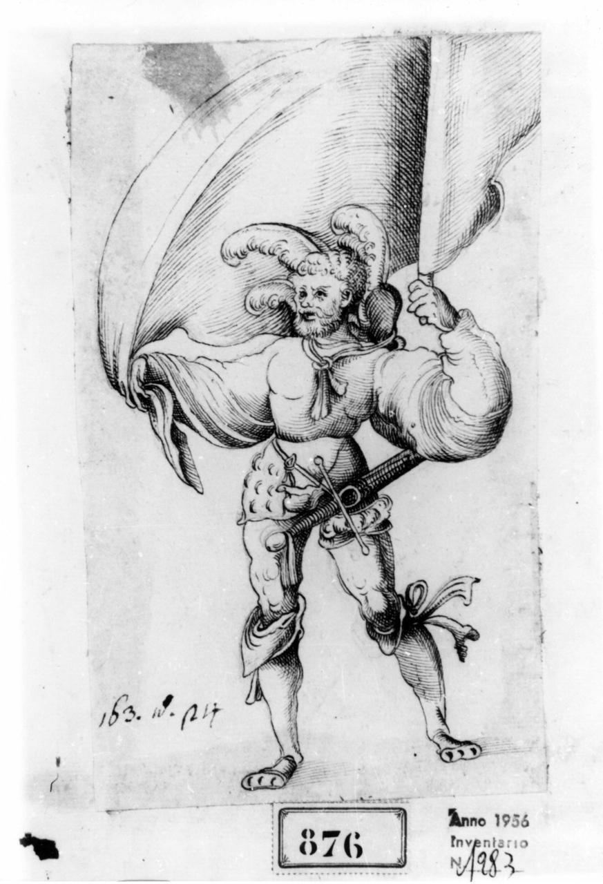 Soldato con stendardo (disegno) di Durer Albrecht (scuola) (sec. XVI)