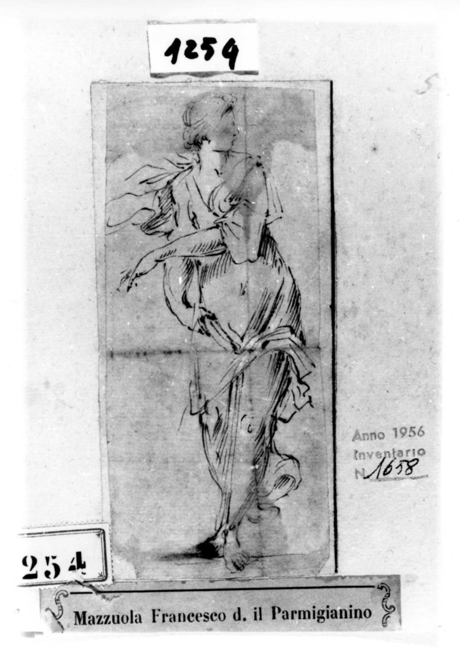 figura femminile panneggiata (disegno) - ambito emiliano (sec. XVII)