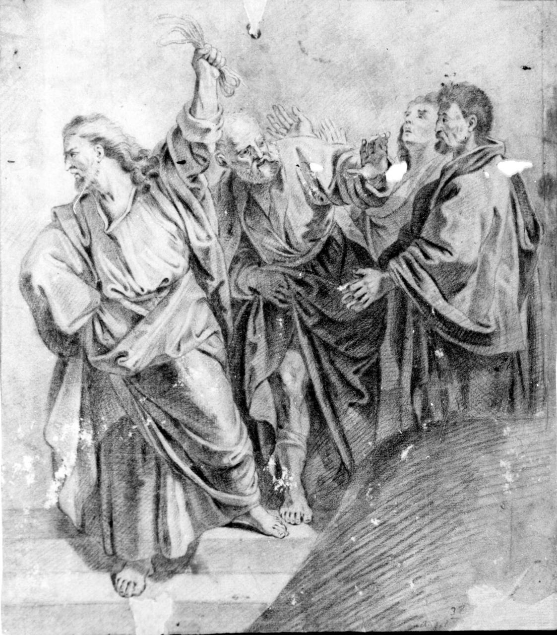 Cristo caccia i mercanti dal tempio (disegno) - ambito italiano (sec. XIX)