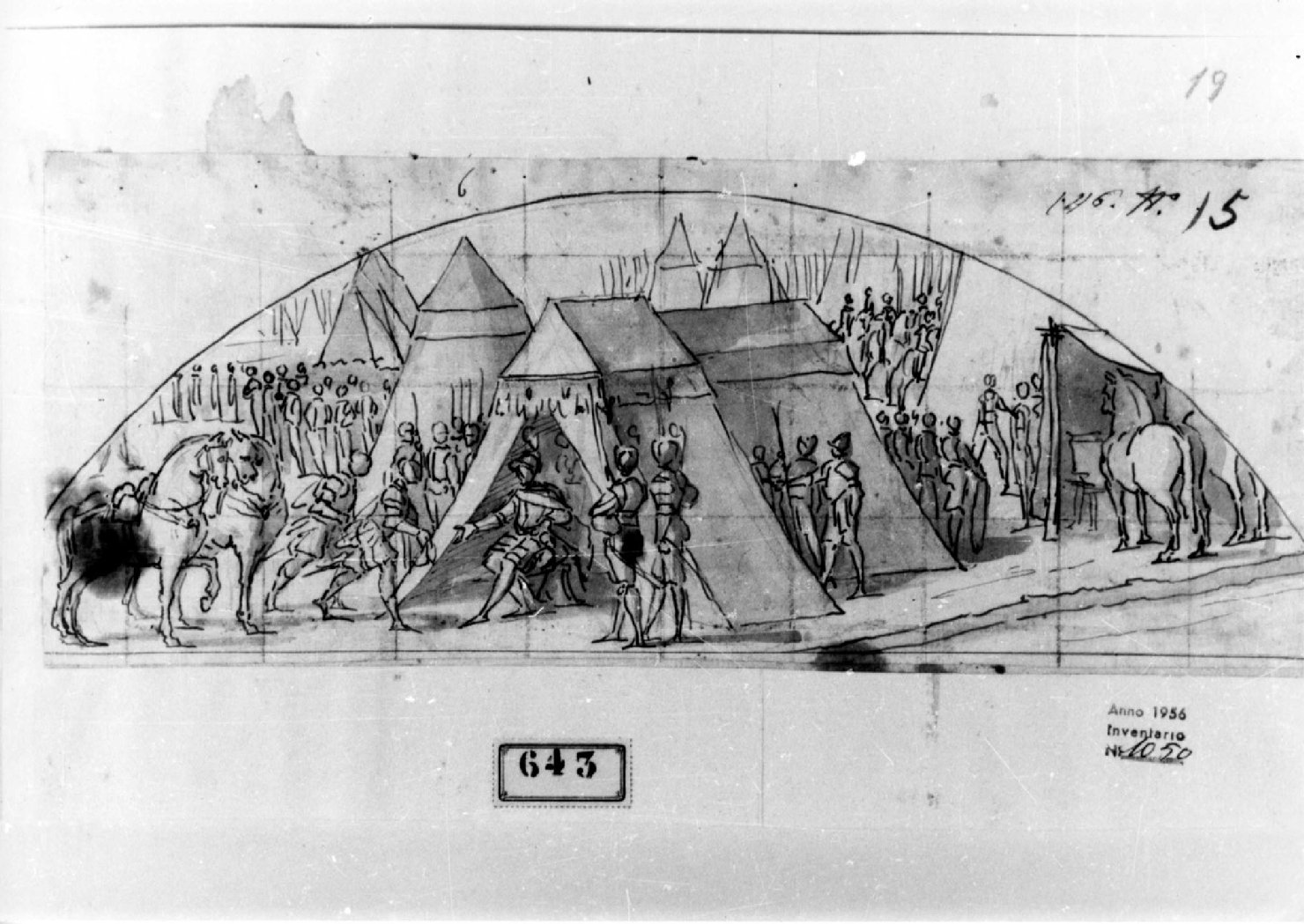Un accampamento di soldati, battaglia (disegno) di Semino Alessandro (prima metà sec. XVII)