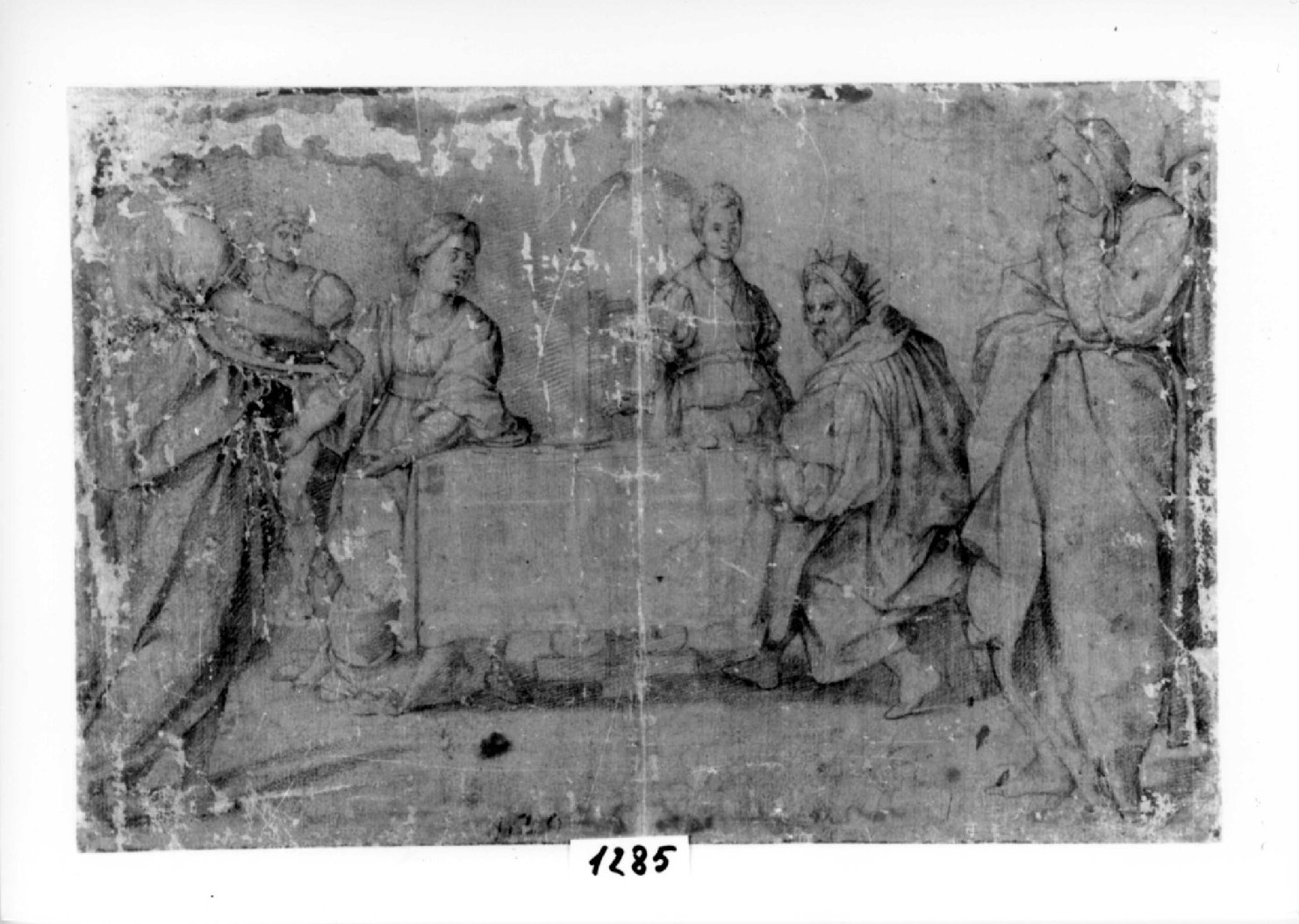 La presentazione della testa del Battista (r.) - Studio di torso maschile (v.), banchetto di Erode (disegno, opera isolata) - ambito toscano (seconda metà sec. XVI)