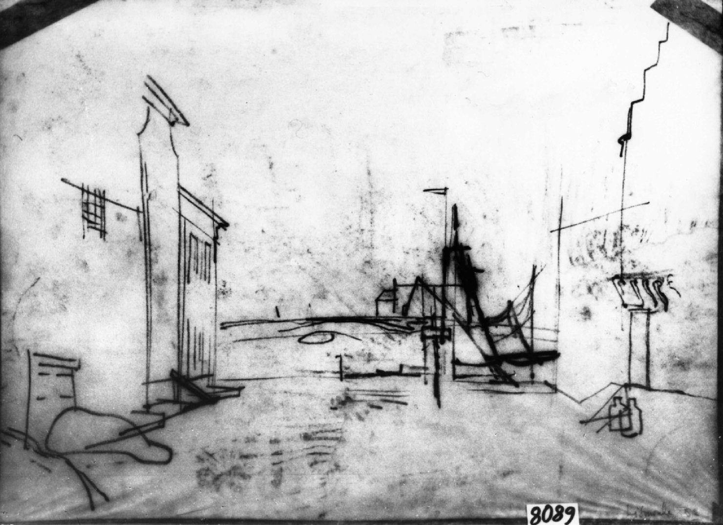Veduta di città, veduta di città (disegno, opera isolata) di Lismonde Jules (seconda metà sec. XX)