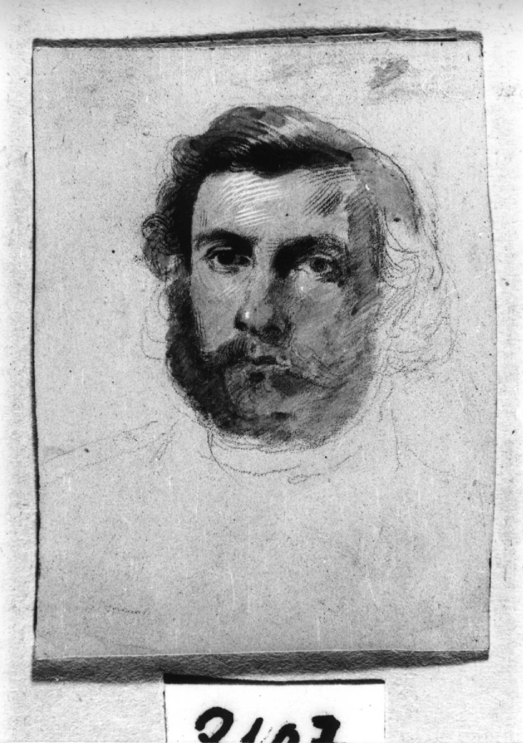 Ritratto d'uomo con la barba, ritratto d'uomo (disegno, opera isolata) - ambito italiano (metà sec. XIX)