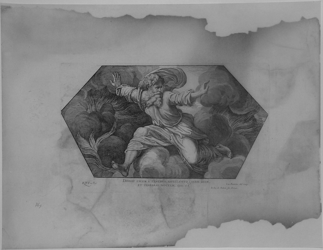 DIO SEPARA LA LUCE DALLE TENEBRE (stampa, serie) di Fantetti Cesare, Sanzio Raffaello (bottega) (seconda metà sec. XVII)
