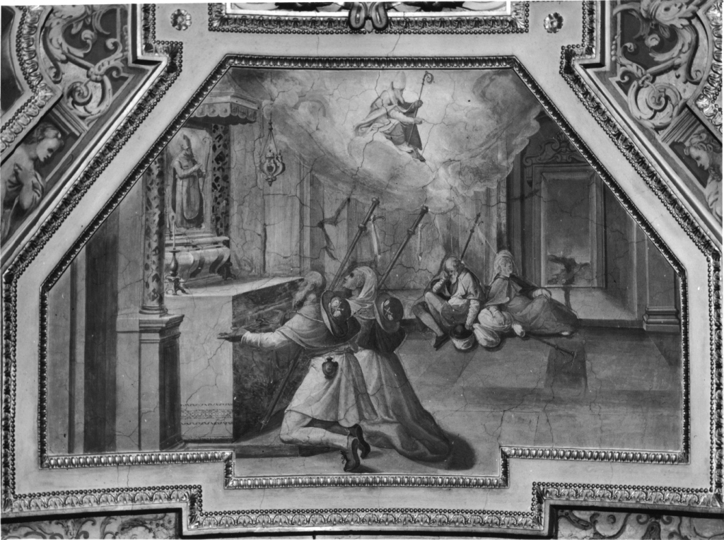 apparizione di San Nicola di Bari ai genitori di San Nicola da Tolentino (dipinto, elemento d'insieme) di Conti Vincenzo (ultimo quarto sec. XVI)