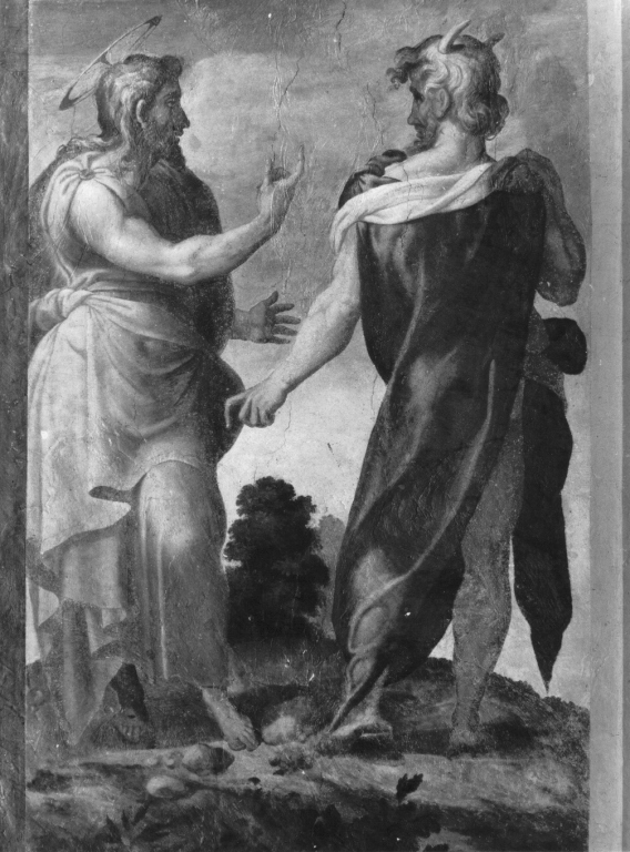 Cristo tentato da Satana (dipinto) di De Rossi Francesco detto Francesco Salviati (maniera) (terzo quarto sec. XVI)