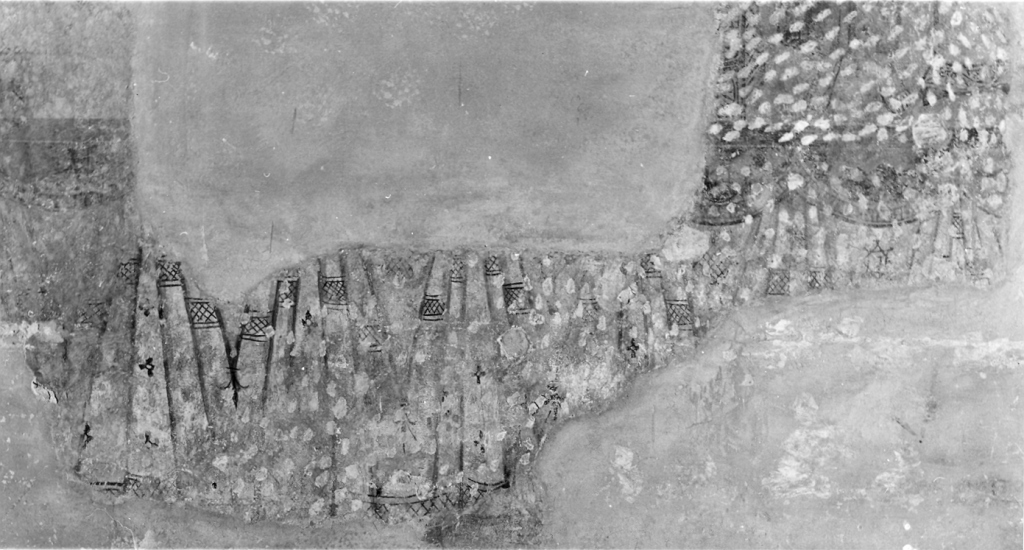 motivi decorativi a finti tendaggi (dipinto) - ambito laziale (sec. XIII)