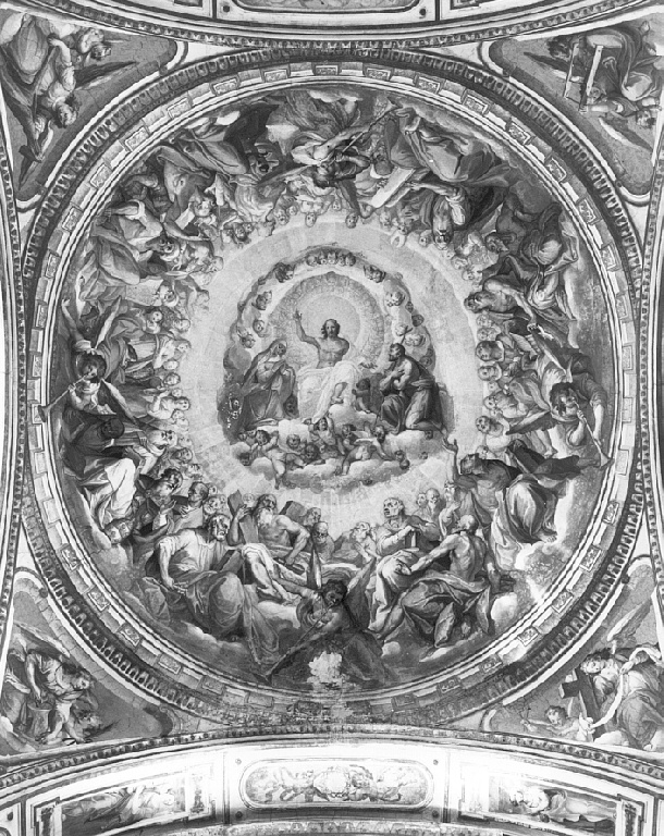 Cristo in gloria e Santi (dipinto, ciclo) di Ricci Giovanni Battista (sec. XVII)